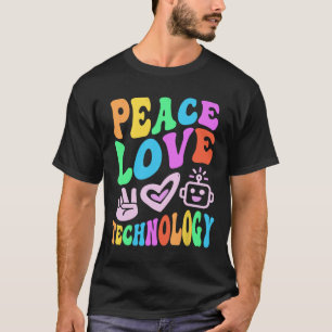 Peace Love Technology Retro Computer Teacher Vibes T-Shirt