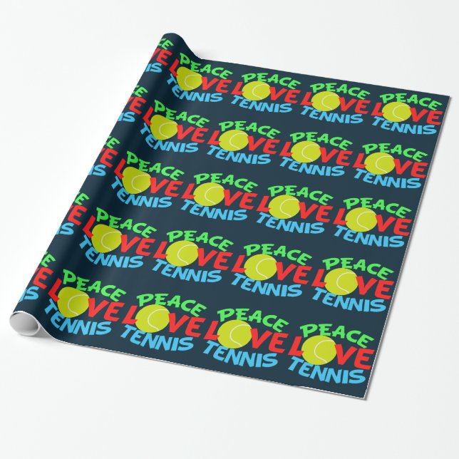 Peace Love Tennis Blue Christmas Wrapping Paper (Unrolled)