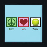 Peace Love Tennis Blue Magnet<br><div class="desc">A pretty peace sign,  heart,  and a yellow tennis ball makes a cute Christmas gift for a tennis player.</div>