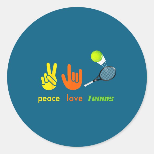Peace Love Tennis Funny Tennis Lovers Hand Sign De Classic Round Sticker (Front)