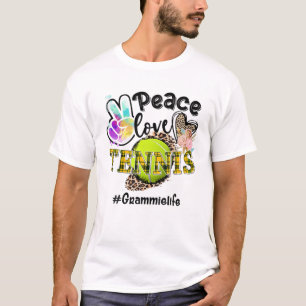 Peace Love Tennis Grammie Life Mum Grandma Leopard T-Shirt