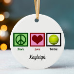 Peace Love Tennis Player Monogram Christmas Ceramic Ornament<br><div class="desc">A peace sign,  heart,  and a tennis ball on a cute monogrammed Christmas ornament makes a great gift for a tennis player. Peace Love Tennis with your monogram.</div>