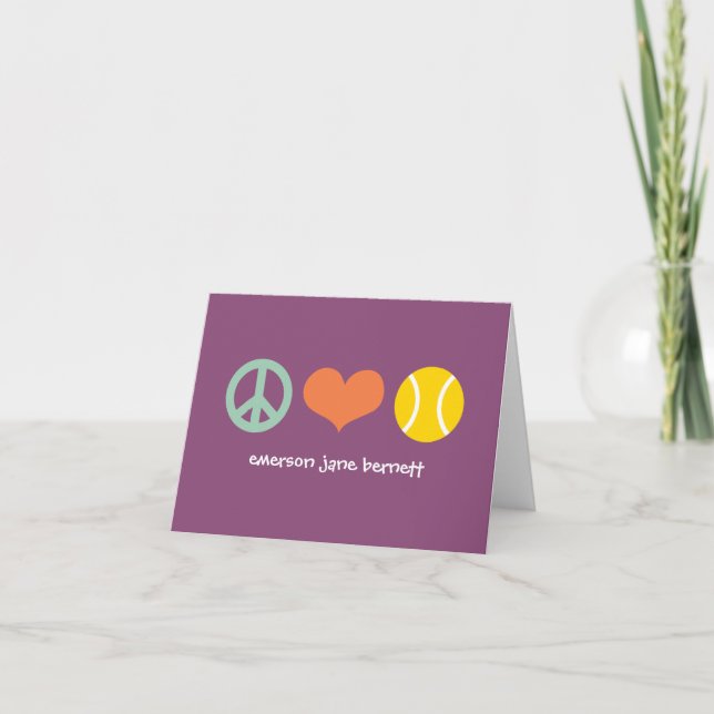 Peace, Love, Tennis Purple Thank You Card (Front)
