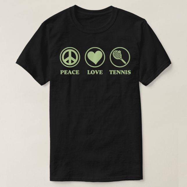 Peace Love Tennis Racket Heart Retro Icon Green  T-Shirt (Design Front)