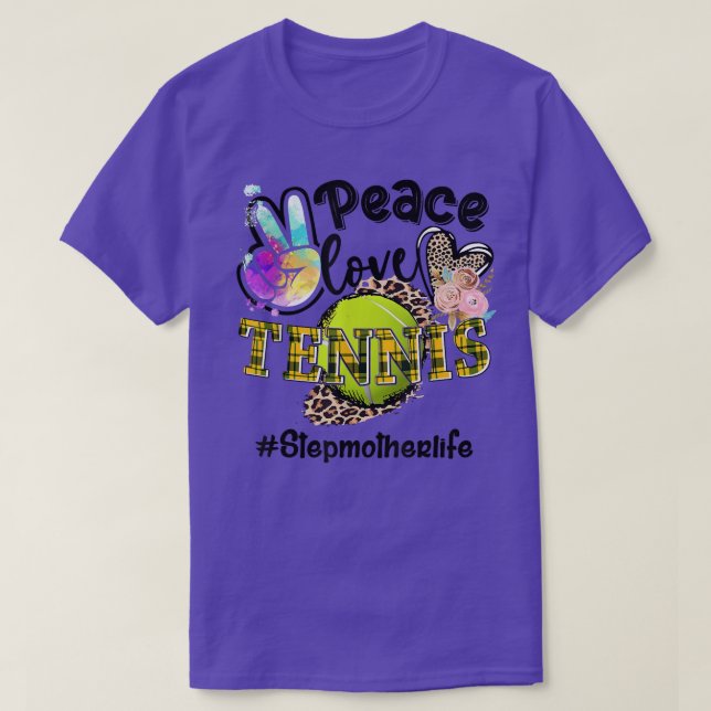 Peace Love Tennis Stepmother Life Mum Grandma Leop T-Shirt (Design Front)