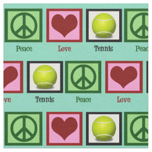 Peace Love Tennis Teal Green Fabric