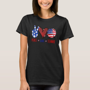 Peace Love Tennis Tennis Usa Flag American T-Shirt