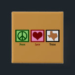 Peace Love Texas 15 Cm Square Badge<br><div class="desc">A peace sign,  heart,  and the orange state of Texas.</div>
