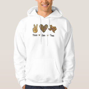 Peace Love Texas Leopard Flag Map Souvenirs For Me Hoodie