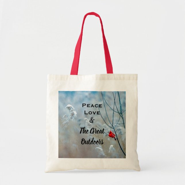 Peace Love & The great Outdoors Cardinal Photo Tote Bag (Front)