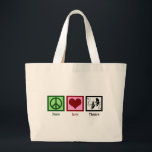 Peace Love Theater Large Tote Bag<br><div class="desc">Perfect Christmas gift for those who love the performing arts. A cute drama club present for an actor.</div>