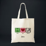 Peace Love Theatre Cute Personalised Tote Bag<br><div class="desc">Perfect theatre gift for those who love the performing arts. A cute drama club present for an actor. Peace Love Theatre tote bag monogrammed with the name of an actress in a play.</div>