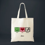 Peace Love Theatre Cute Personalised Tote Bag<br><div class="desc">Perfect theatre gift for those who love the performing arts. A cute drama club present for an actor. Peace Love Theatre tote bag monogrammed with the name of an actress in a play.</div>