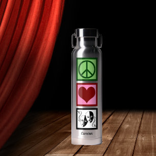 Peace Love Theatre Drama Masks Personalised Water Bottle