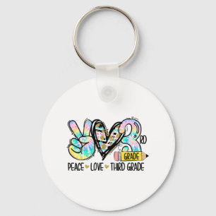 Peace Love Third Grade Funny Tie Dye Student Teach Key Ring