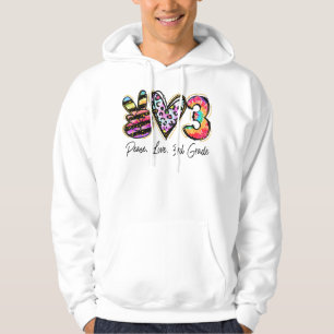Peace Love Third Grade Teacher Girls Team 3rd Grad Hoodie