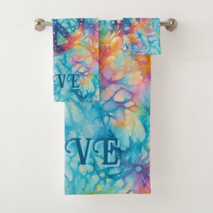 Peace Love Tie-Dye Bath Towel Set