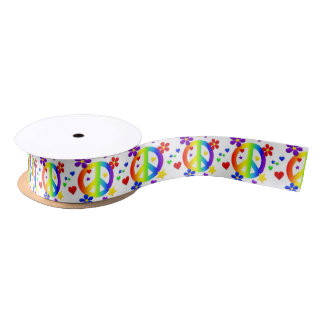 PEACE LOVE TIE DYE HIPPIE SYMBOL SATIN RIBBON