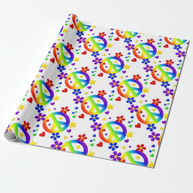 PEACE LOVE TIE DYE HIPPIE SYMBOL WRAPPING PAPER (Unrolled)