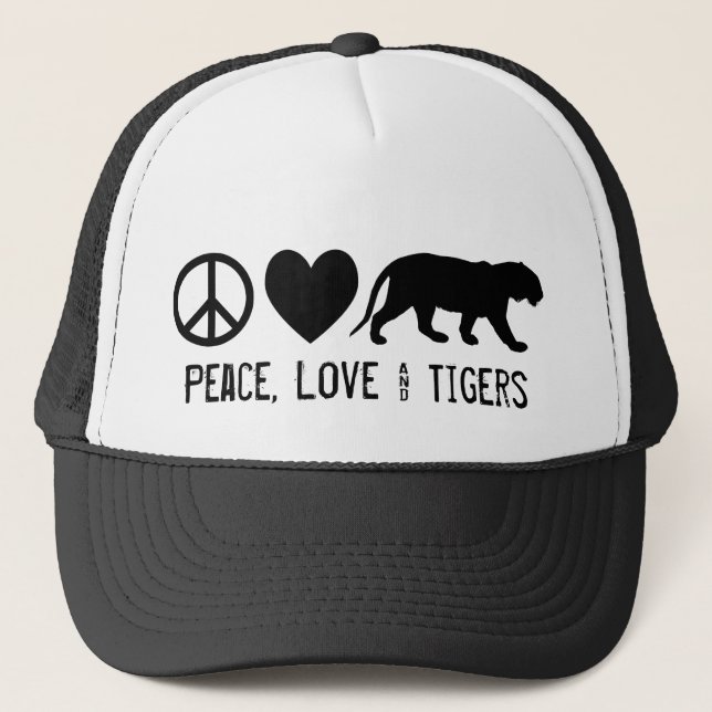 Peace, Love & Tigers Trucker Hat (Front)