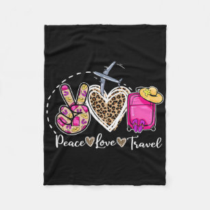 Peace Love Travel Retro Summer Vacation Family Mat Fleece Blanket