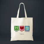 Peace Love Trombone Player Cute Custom Tote Bag<br><div class="desc">Custom Peace Love Trombone tote bag for a member of the marching band who loves playing a brass instrument. A cute peace sign,  heart,  and trombone on a personalised gift.</div>