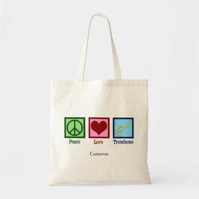 Peace Love Trombone Player Cute Custom Tote Bag (Front)