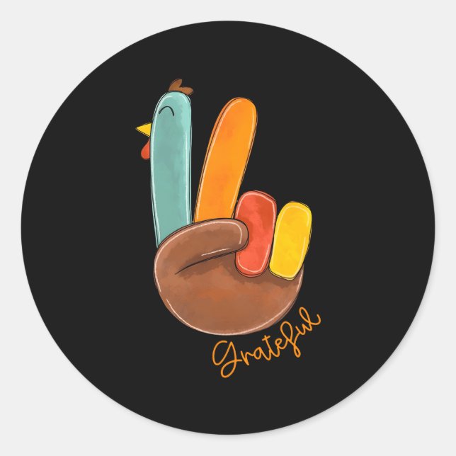 Peace Love Turkey Grateful Turkey Hand Sign Thanks Classic Round Sticker (Front)