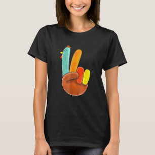 Peace Love Turkey Grateful Turkey Hand Sign Thanks T-Shirt