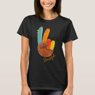 Peace Love Turkey Grateful Turkey Hand Sign Thanks T-Shirt