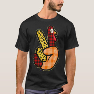 Peace Love Turkey Grateful Turkey Hand Sign Thanks T-Shirt