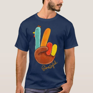 Peace Love Turkey Grateful Turkey Hand Sign Thanks T-Shirt