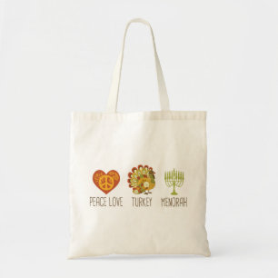 Peace Love Turkey Menorah Tote Bag