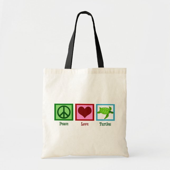 Peace Love Turtles Cute Sea Turtle Tote Bag (Front)
