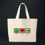 Peace Love Turtles Large Tote Bag<br><div class="desc">A green peace sign,  a heart,  and an adorable turtle.</div>
