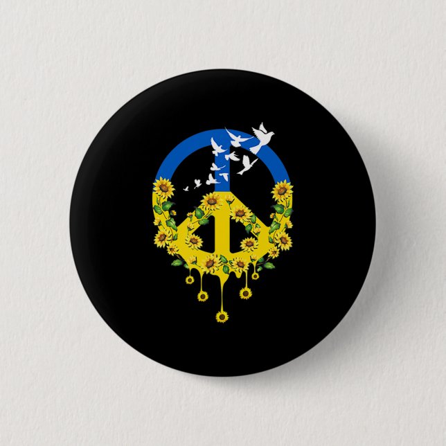 Peace Love Ukraine Dove Ukraine Sunflower Ukrainia 6 Cm Round Badge (Front)