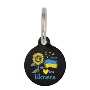 Peace Love Ukraine Sunflower Flag Stand with Pride Pet Tag