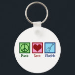 Peace Love Ukulele Key Ring<br><div class="desc">Peace Love Ukulele. Cute ukuleles player gift featuring a cool peace sign, heart, and uke instrument.</div>