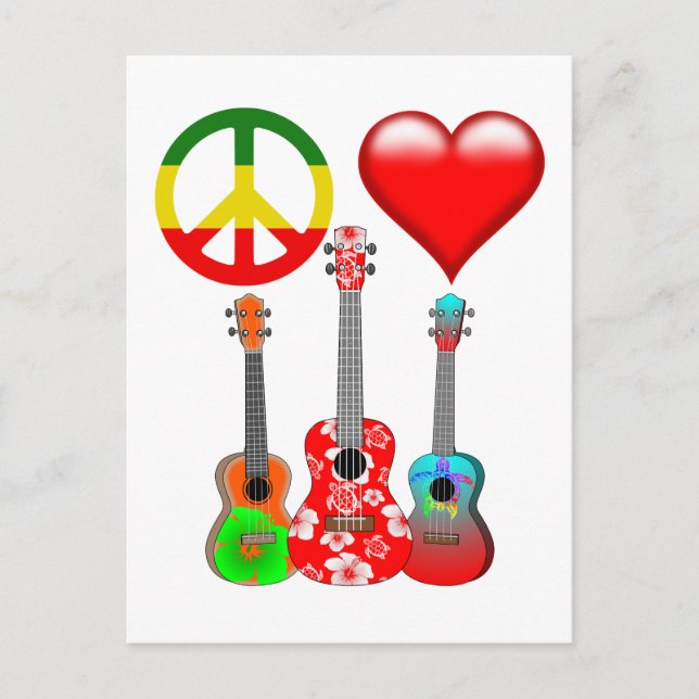 Peace Love Ukuleles Postcard (Front)