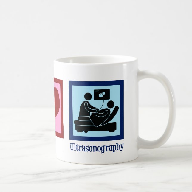 Peace Love Ultrasonography Ultrasound Technician Coffee Mug (Right)