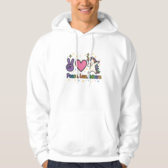 Peace Love Unicorn Cute Rainbow Dab  Hoodie (Front)