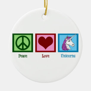 Peace Love Unicorns Ceramic Tree Decoration