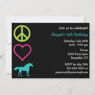 Peace Love Unicorns Girl's Birthday Invitation