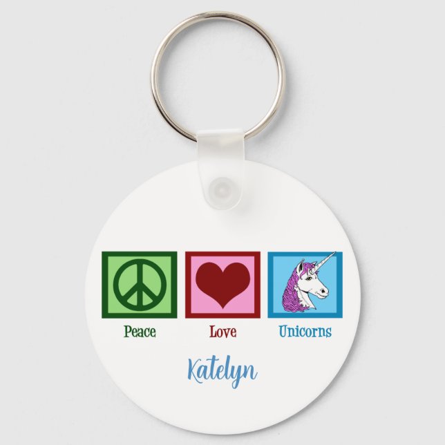 Peace Love Unicorns Key Ring (Front)