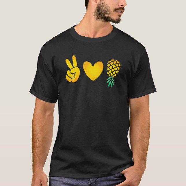 Peace Love & Upside Down Pineapple Swinger Lifesty T-Shirt (Front)