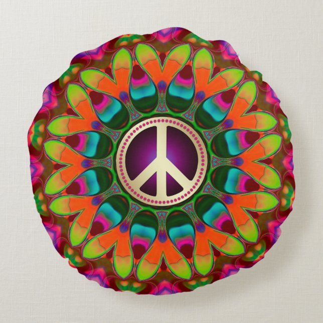 Peace & Love (v1) Homely Hippie Round Cushion (Back)