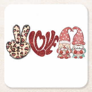 Peace Love Valentines | Valentines Day Square Paper Coaster
