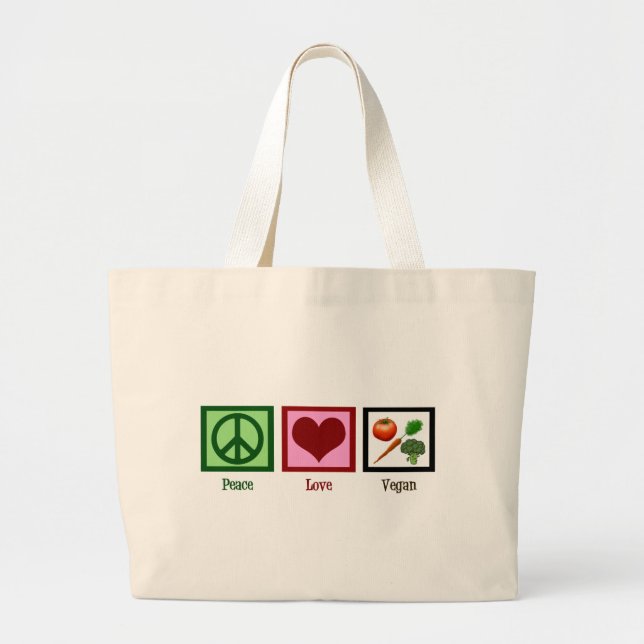 Peace Love Vegan Large Tote Bag (Front)