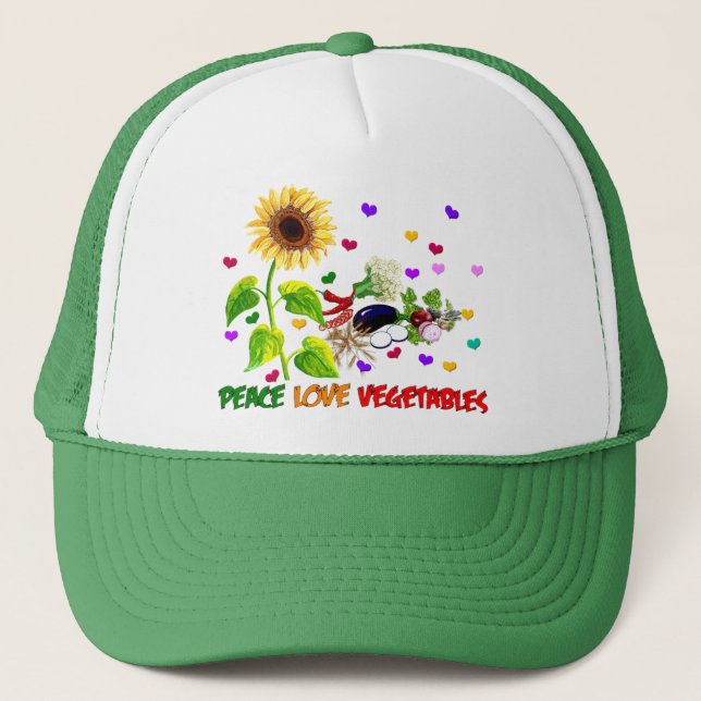 Peace Love Vegetables Trucker Hat (Front)