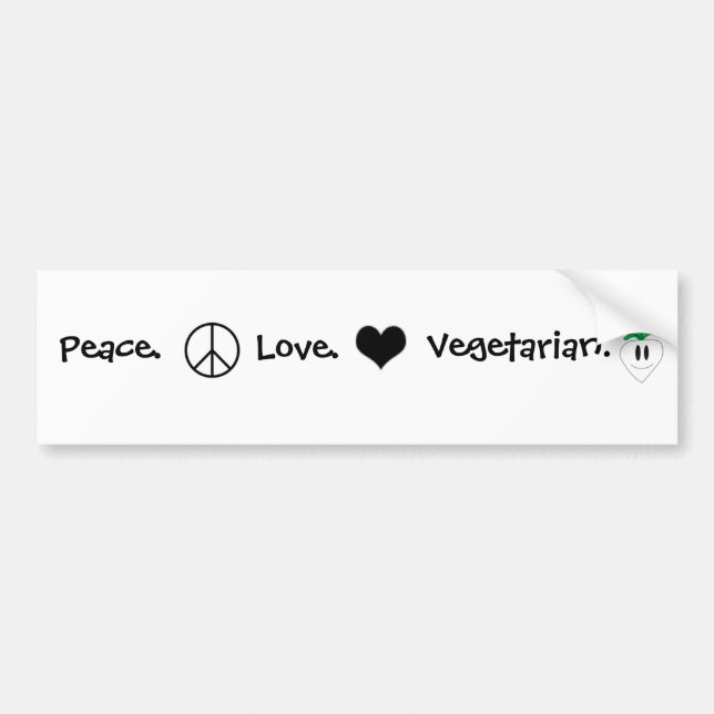 Peace, Love, Vegetarian Bumper Sticker (Front)
